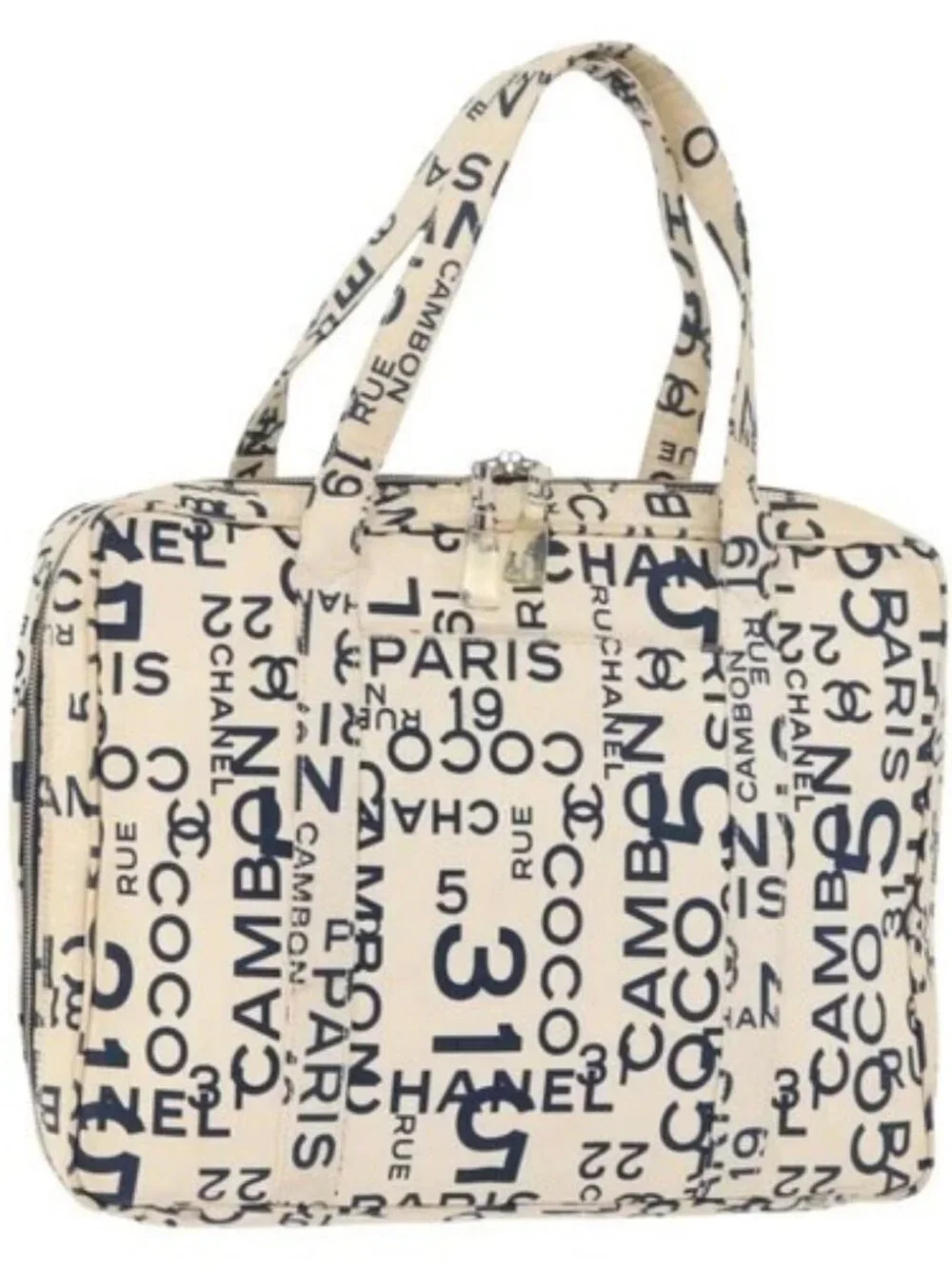 CHANEL By Sea Line Tote Bag Canvas White Silver CC Auth 178508